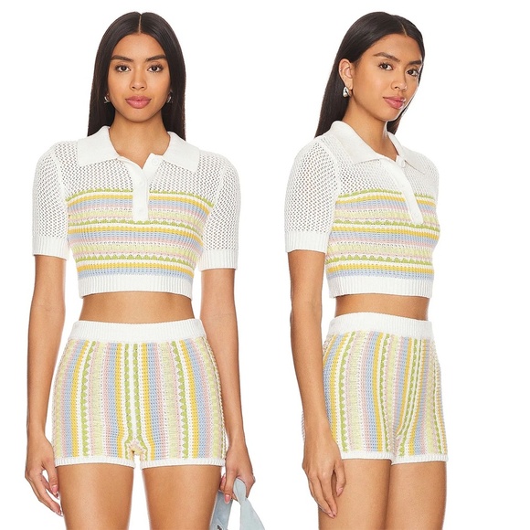 LOVERS AND FRIENDS | Shelly Knit Crochet Short in Light Yellow Multi | Size M - Picture 1 of 8